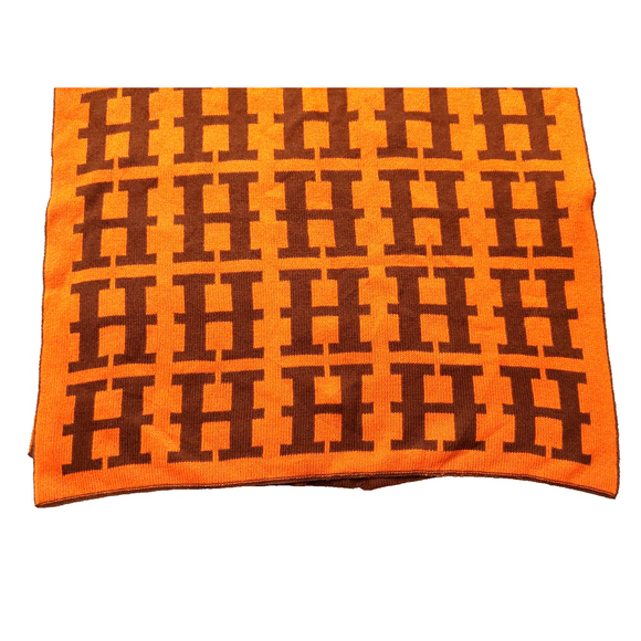 HERMÈS Iconic Brown & Orange Reversibile H Print Wool Scarf Pre-owned - Picture 14 of 16